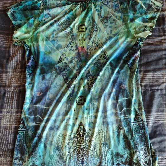 Apt. 9 Vibrant Blue and Green Blouse - Picture 4 of 4